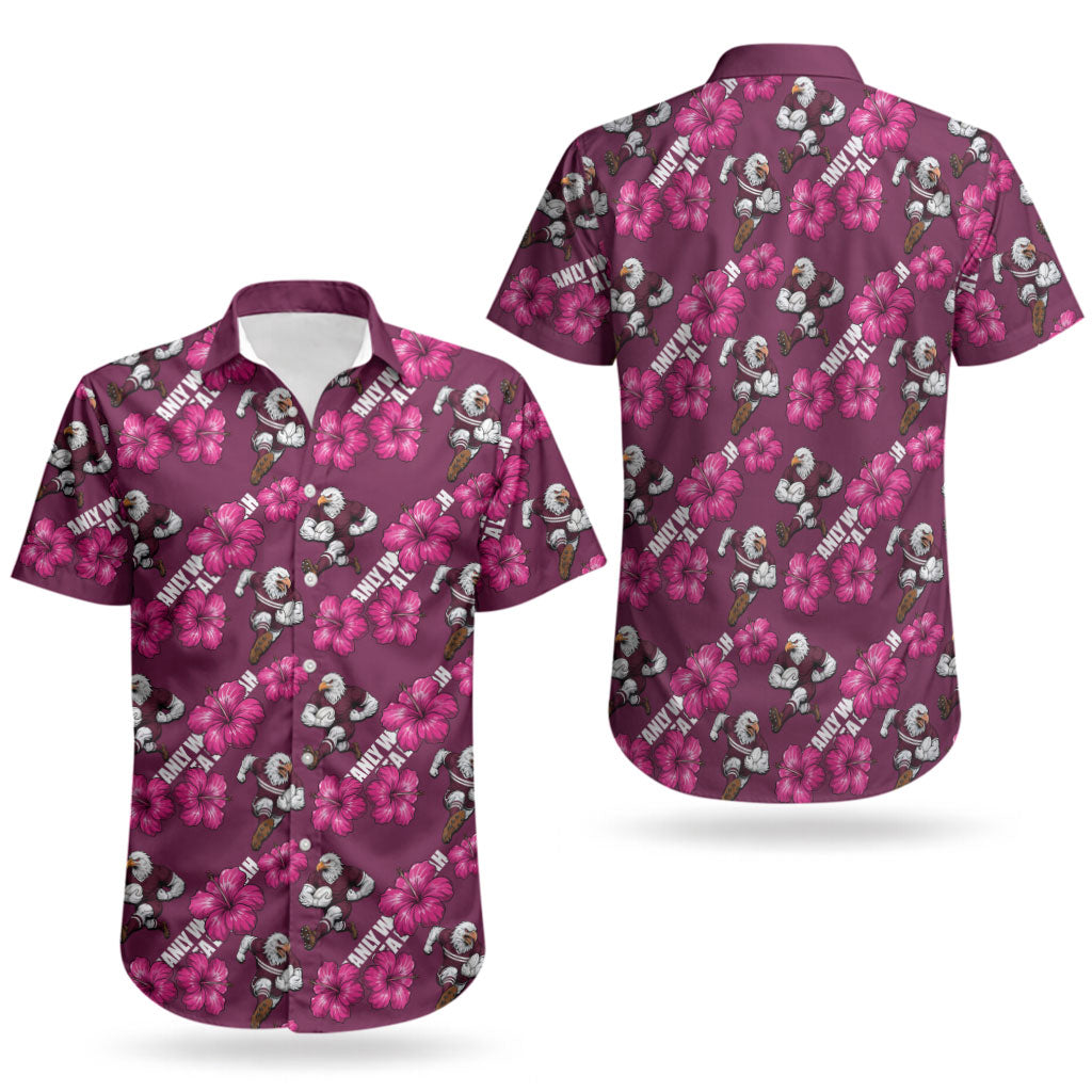 Manly Warringah Sea Eagles Couples Matching Summer Maxi Dress and Hawaiian Shirt Tropical Hibiscus Floral Seamless Rugby Mascot