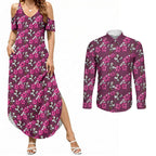 Manly Warringah Sea Eagles Couples Matching Summer Maxi Dress and Long Sleeve Button Shirt Tropical Hibiscus Floral Seamless Rugby Mascot