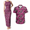 Manly Warringah Sea Eagles Couples Matching Tank Maxi Dress and Hawaiian Shirt Tropical Hibiscus Floral Seamless Rugby Mascot