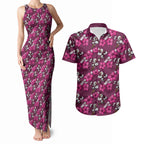 Manly Warringah Sea Eagles Couples Matching Tank Maxi Dress and Hawaiian Shirt Tropical Hibiscus Floral Seamless Rugby Mascot