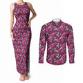 Manly Warringah Sea Eagles Couples Matching Tank Maxi Dress and Long Sleeve Button Shirt Tropical Hibiscus Floral Seamless Rugby Mascot