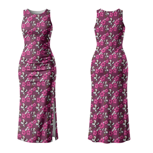 Manly Warringah Sea Eagles Couples Matching Tank Maxi Dress and Long Sleeve Button Shirt Tropical Hibiscus Floral Seamless Rugby Mascot