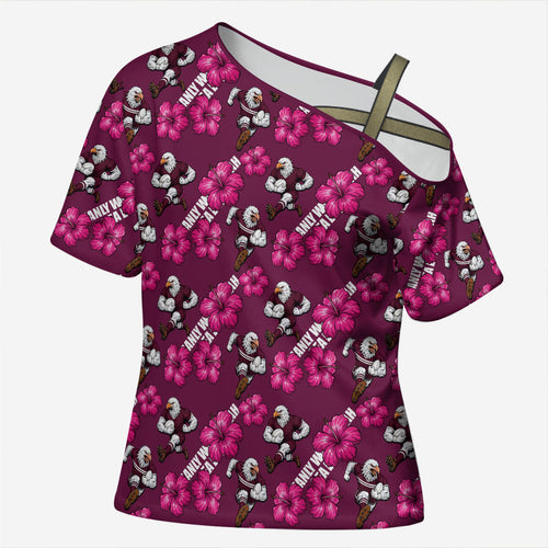 Manly Warringah Sea Eagles Cross Shoulder Shirt Tropical Hibiscus Floral Seamless Rugby Mascot