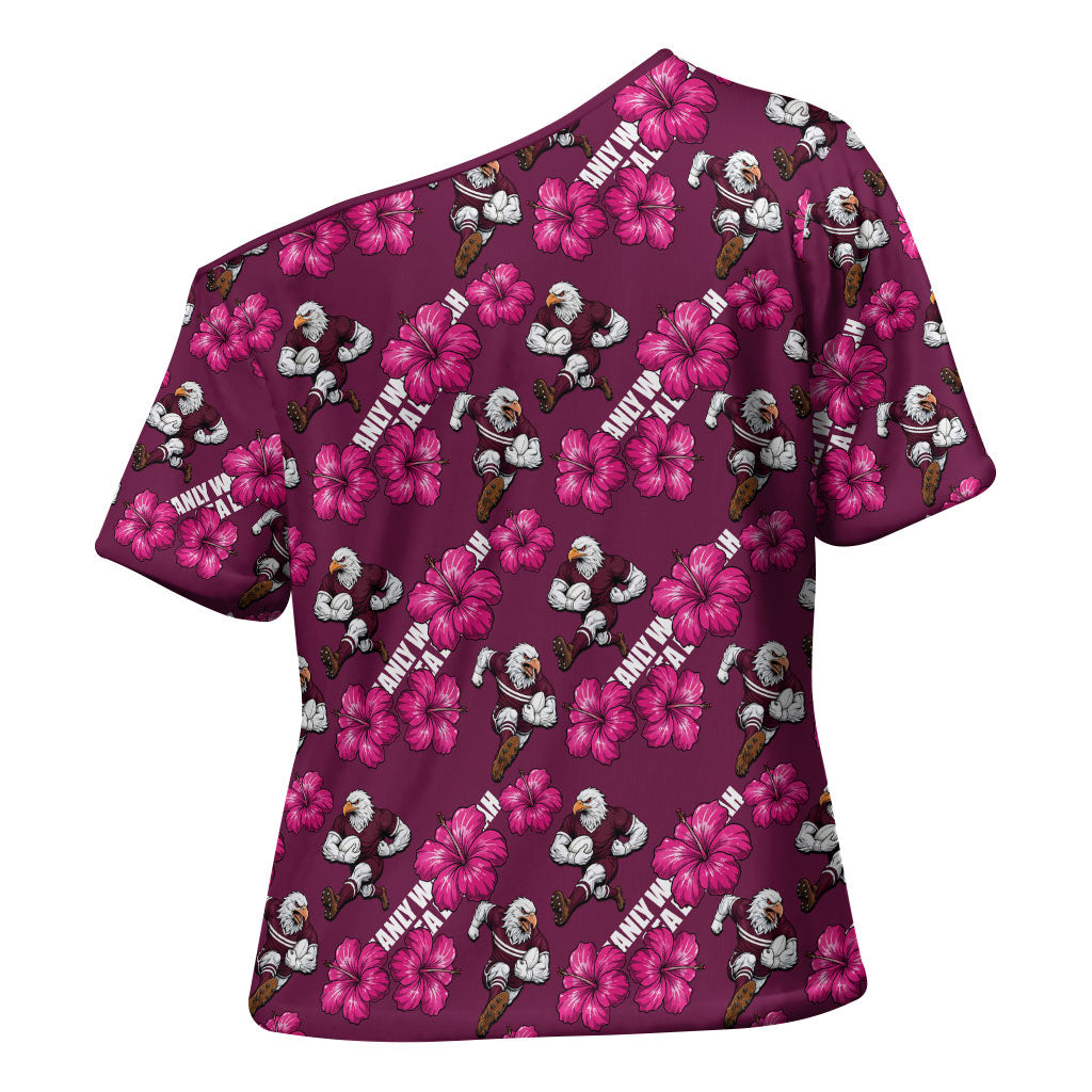 Manly Warringah Sea Eagles Cross Shoulder Shirt Tropical Hibiscus Floral Seamless Rugby Mascot