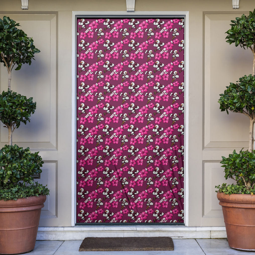 Manly Warringah Sea Eagles Door Cover Tropical Hibiscus Floral Seamless Rugby Mascot