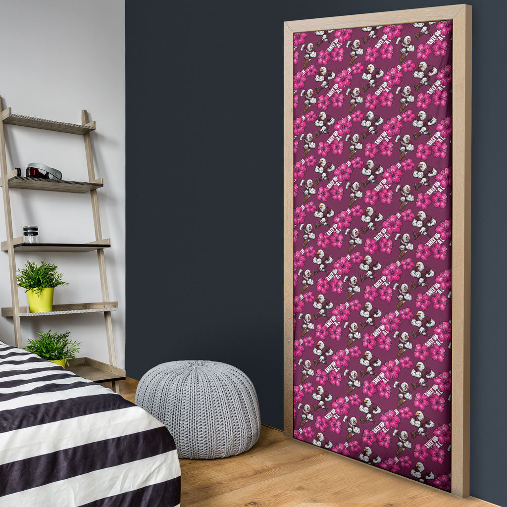 Manly Warringah Sea Eagles Door Cover Tropical Hibiscus Floral Seamless Rugby Mascot