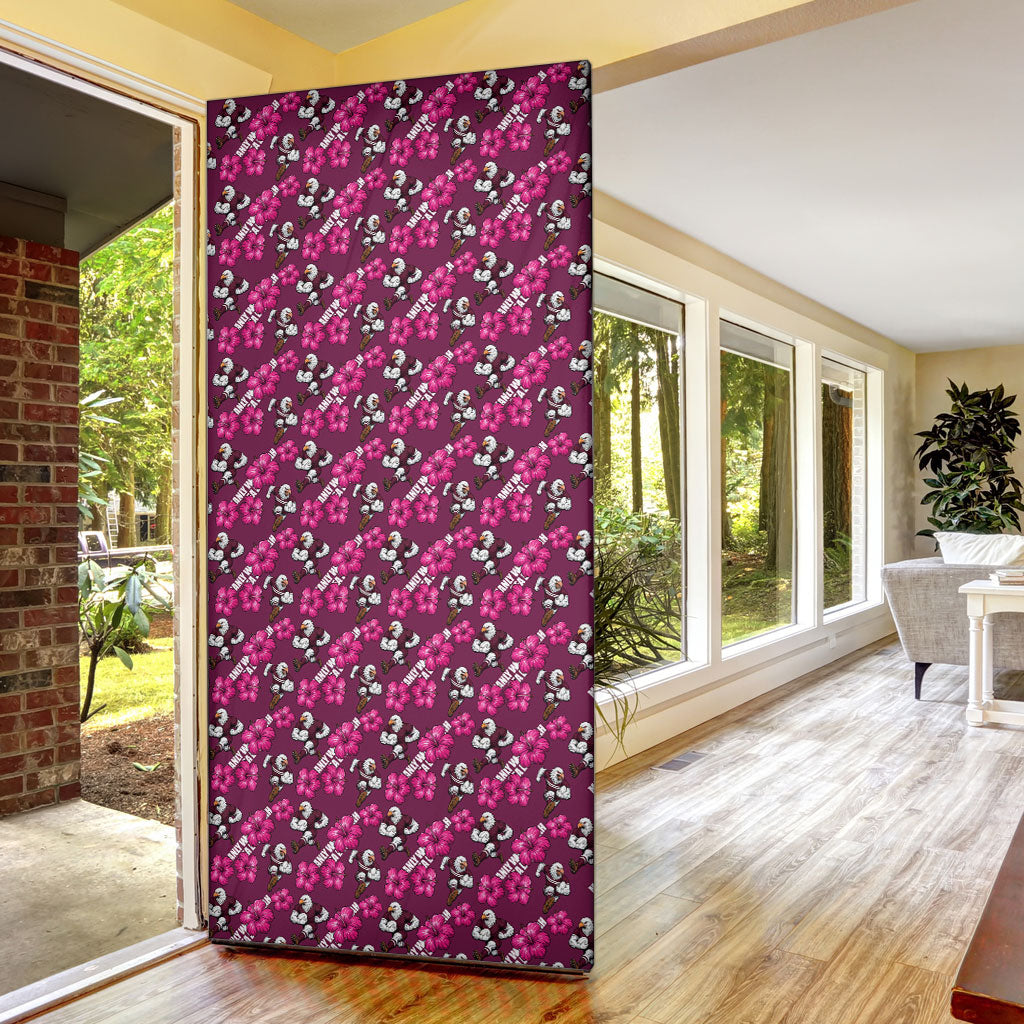Manly Warringah Sea Eagles Door Cover Tropical Hibiscus Floral Seamless Rugby Mascot