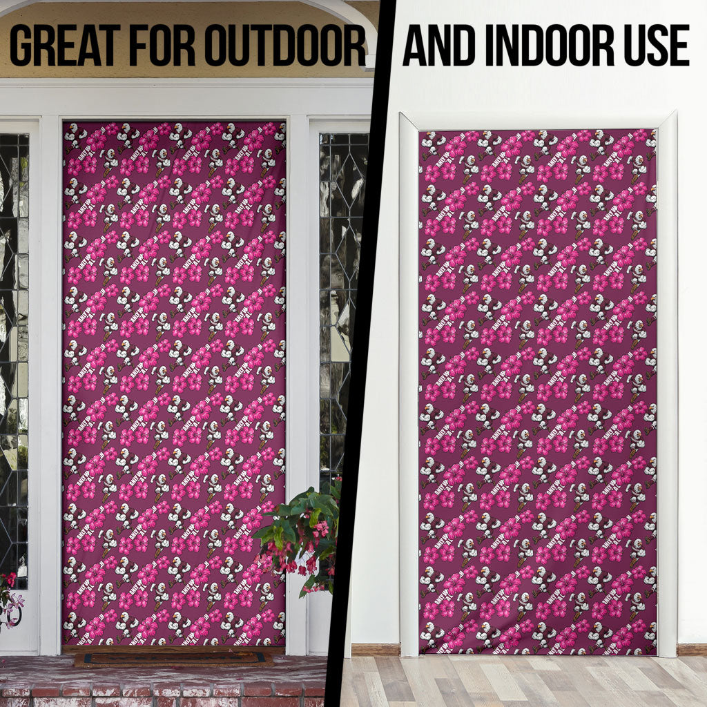 Manly Warringah Sea Eagles Door Cover Tropical Hibiscus Floral Seamless Rugby Mascot