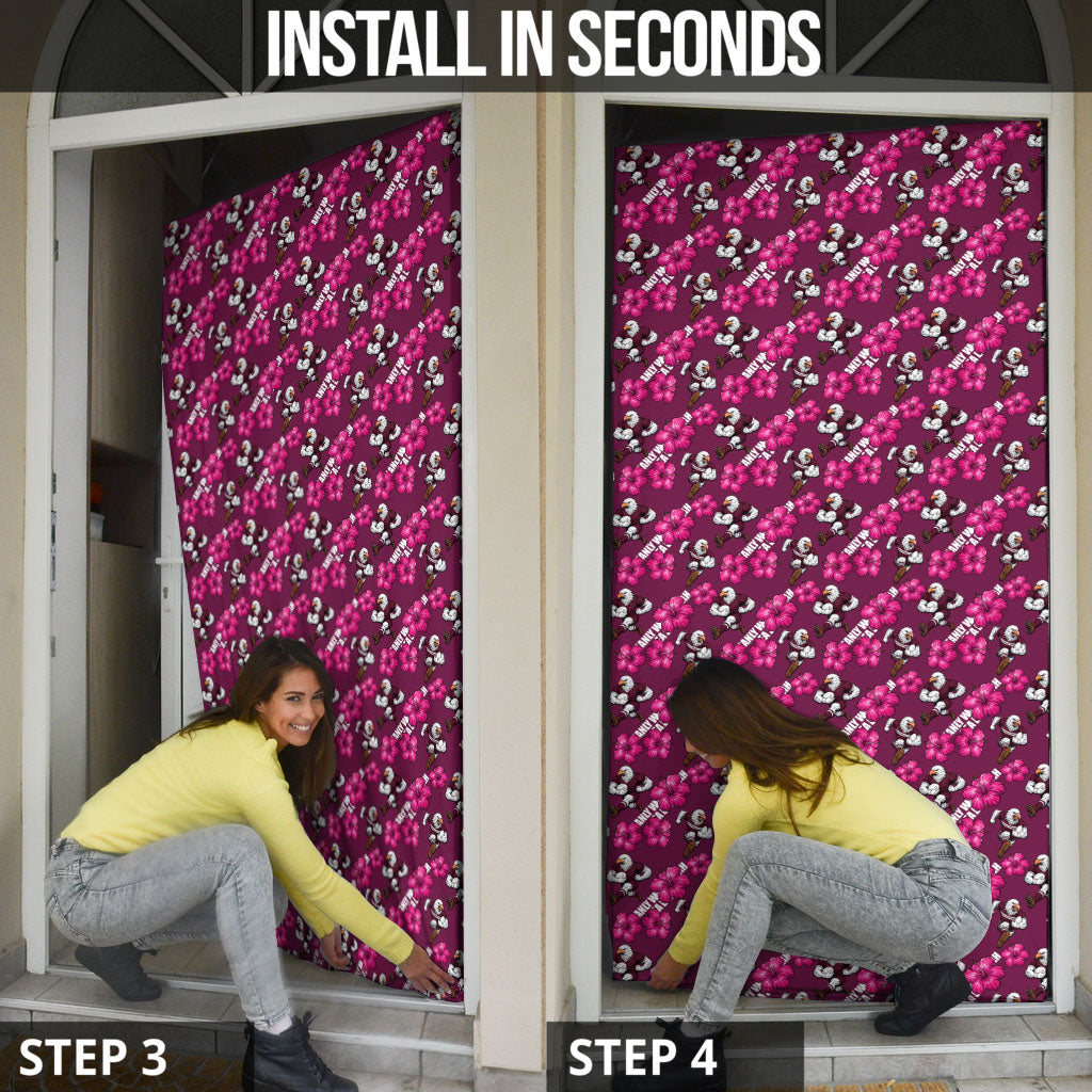 Manly Warringah Sea Eagles Door Cover Tropical Hibiscus Floral Seamless Rugby Mascot