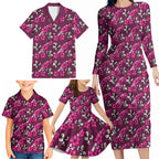 Manly Warringah Sea Eagles Family Matching Long Sleeve Bodycon Dress and Hawaiian Shirt Tropical Hibiscus Floral Seamless Rugby Mascot