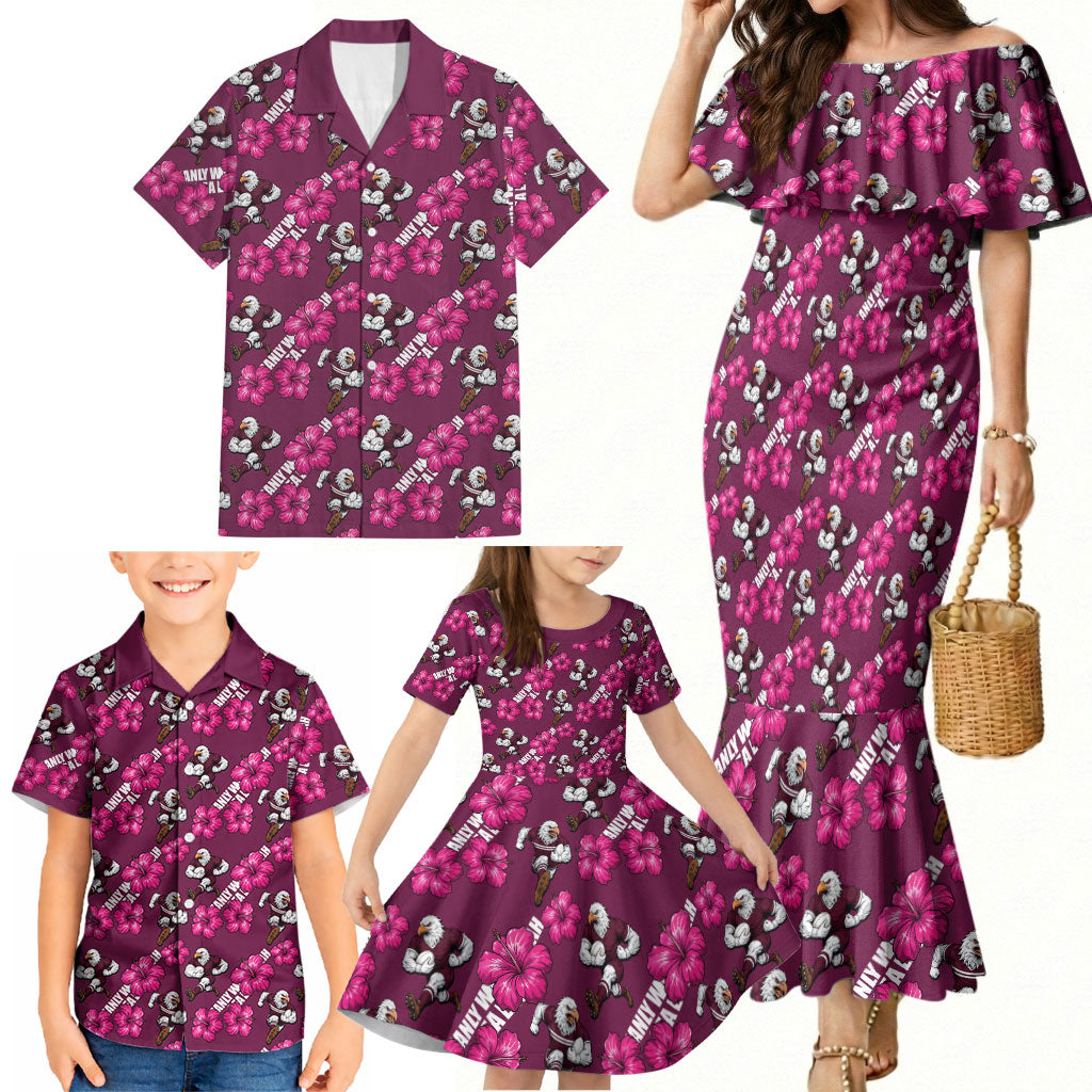 Manly Warringah Sea Eagles Family Matching Mermaid Dress and Hawaiian Shirt Tropical Hibiscus Floral Seamless Rugby Mascot