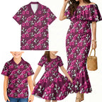 Manly Warringah Sea Eagles Family Matching Mermaid Dress and Hawaiian Shirt Tropical Hibiscus Floral Seamless Rugby Mascot