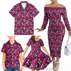 Manly Warringah Sea Eagles Family Matching Off The Shoulder Long Sleeve Dress and Hawaiian Shirt Tropical Hibiscus Floral Seamless Rugby Mascot