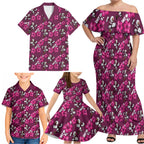 Manly Warringah Sea Eagles Family Matching Off Shoulder Maxi Dress and Hawaiian Shirt Tropical Hibiscus Floral Seamless Rugby Mascot