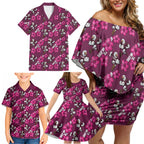 Manly Warringah Sea Eagles Family Matching Off Shoulder Short Dress and Hawaiian Shirt Tropical Hibiscus Floral Seamless Rugby Mascot