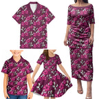 Manly Warringah Sea Eagles Family Matching Puletasi and Hawaiian Shirt Tropical Hibiscus Floral Seamless Rugby Mascot
