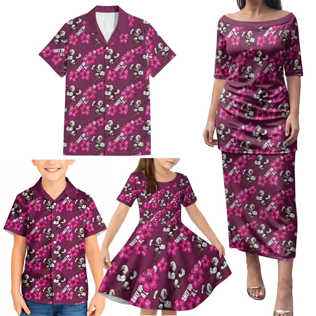 Manly Warringah Sea Eagles Family Matching Puletasi and Hawaiian Shirt Tropical Hibiscus Floral Seamless Rugby Mascot