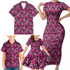 Manly Warringah Sea Eagles Family Matching Short Sleeve Bodycon Dress and Hawaiian Shirt Tropical Hibiscus Floral Seamless Rugby Mascot