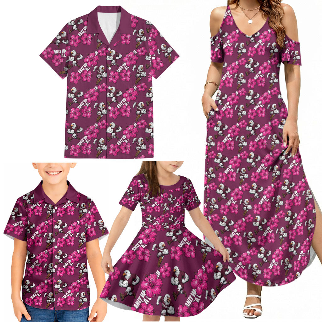 Manly Warringah Sea Eagles Family Matching Summer Maxi Dress and Hawaiian Shirt Tropical Hibiscus Floral Seamless Rugby Mascot