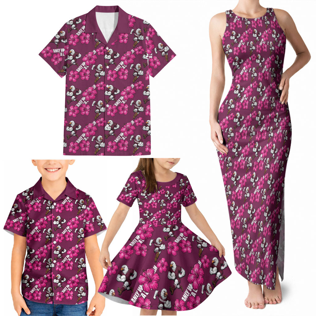Manly Warringah Sea Eagles Family Matching Tank Maxi Dress and Hawaiian Shirt Tropical Hibiscus Floral Seamless Rugby Mascot