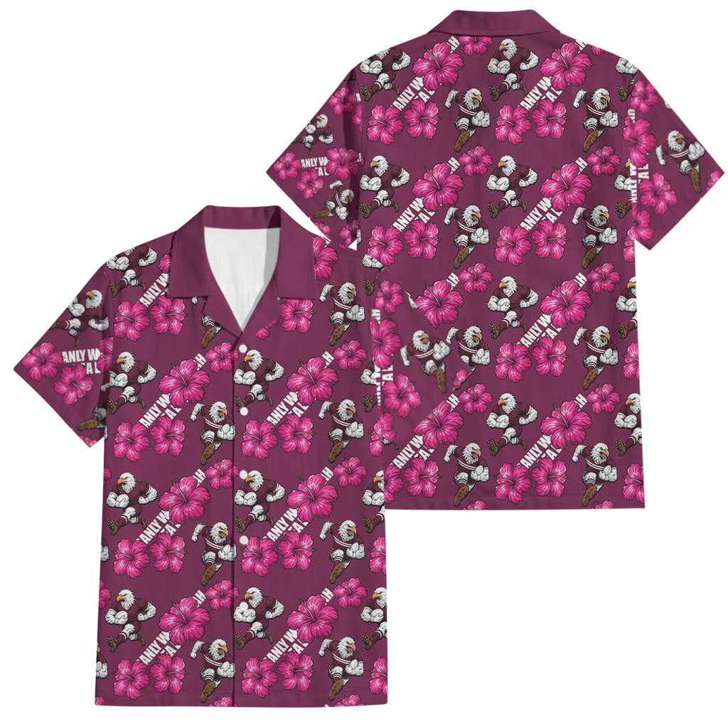 Manly Warringah Sea Eagles Family Matching Tank Maxi Dress and Hawaiian Shirt Tropical Hibiscus Floral Seamless Rugby Mascot