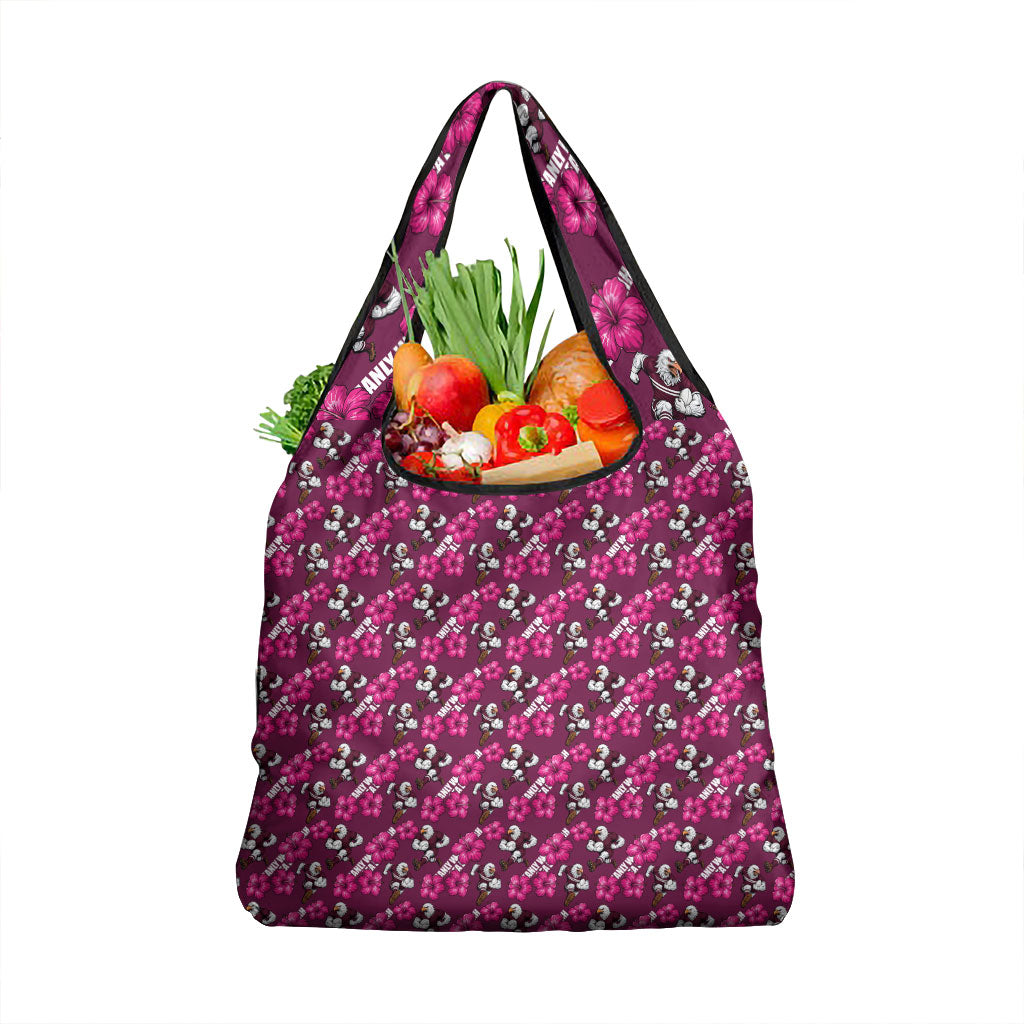 Manly Warringah Sea Eagles Grocery Bag Tropical Hibiscus Floral Seamless Rugby Mascot