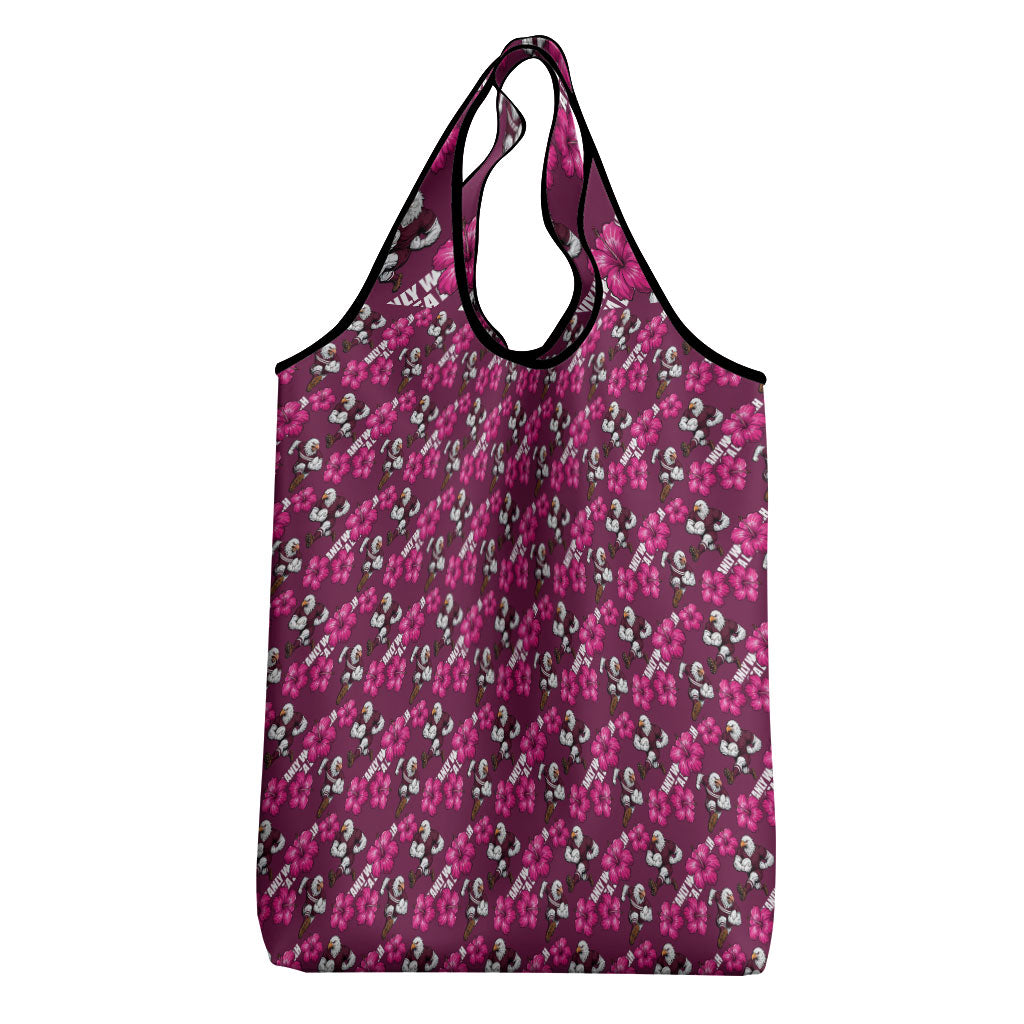 Manly Warringah Sea Eagles Grocery Bag Tropical Hibiscus Floral Seamless Rugby Mascot