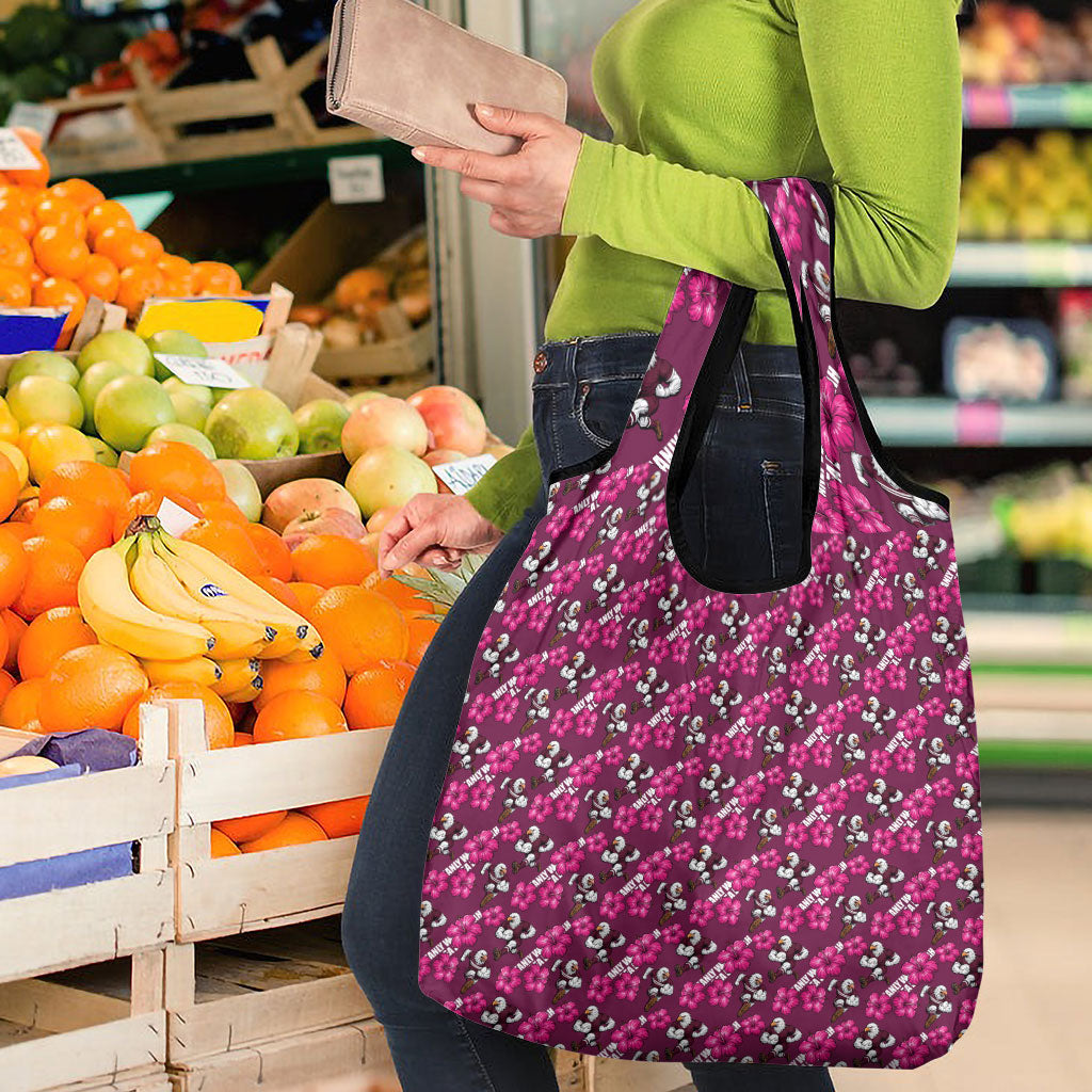 Manly Warringah Sea Eagles Grocery Bag Tropical Hibiscus Floral Seamless Rugby Mascot