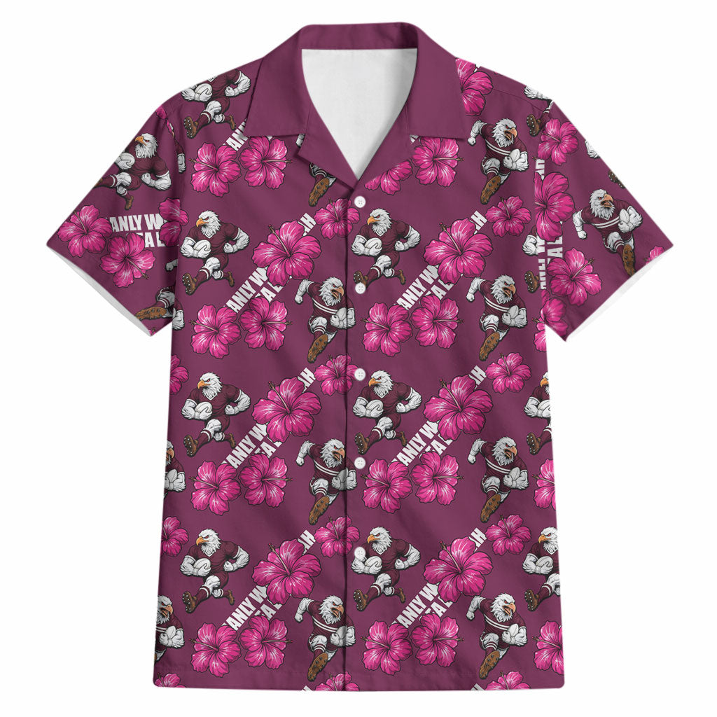 Manly Warringah Sea Eagles Hawaiian Shirt Tropical Hibiscus Floral Seamless Rugby Mascot