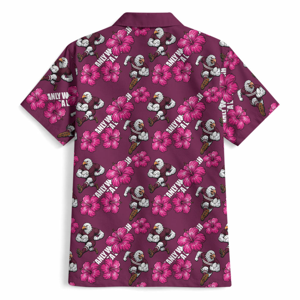 Manly Warringah Sea Eagles Hawaiian Shirt Tropical Hibiscus Floral Seamless Rugby Mascot