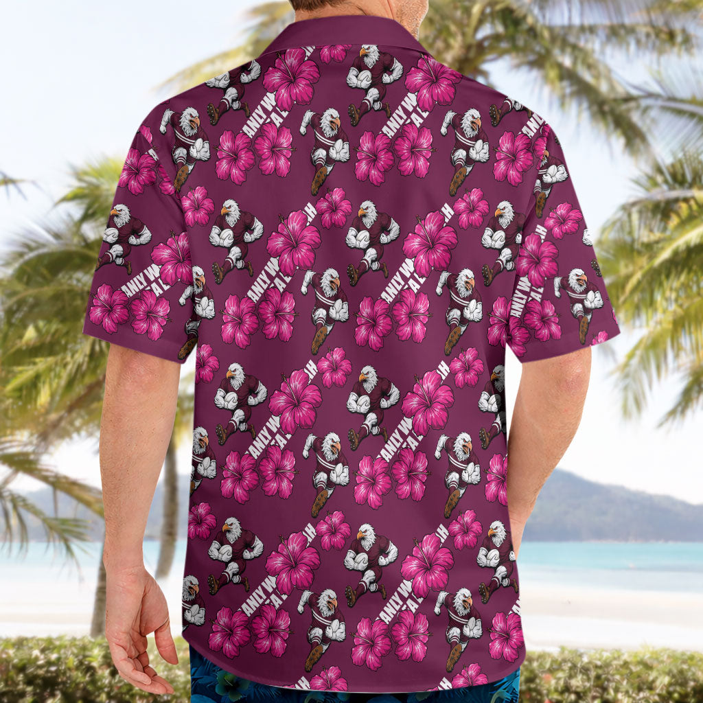 Manly Warringah Sea Eagles Hawaiian Shirt Tropical Hibiscus Floral Seamless Rugby Mascot