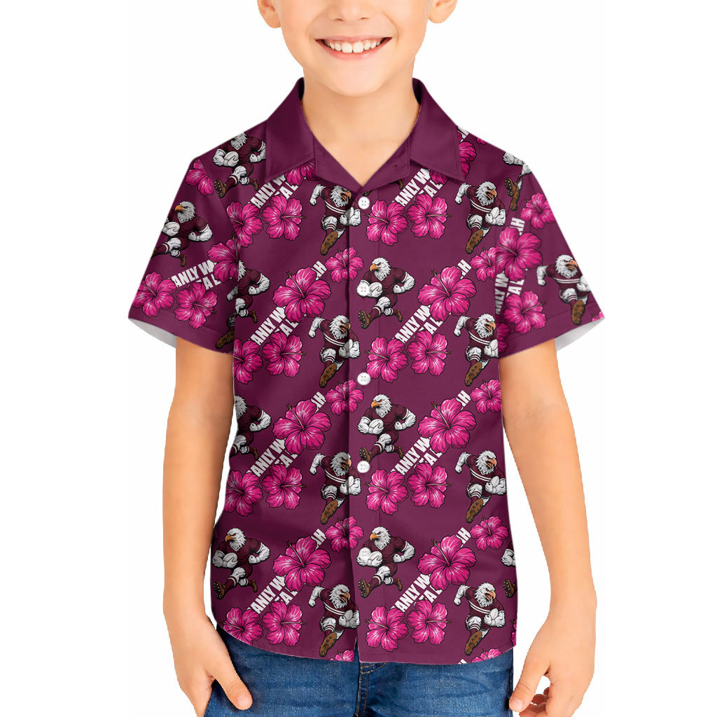 Manly Warringah Sea Eagles Hawaiian Shirt Tropical Hibiscus Floral Seamless Rugby Mascot