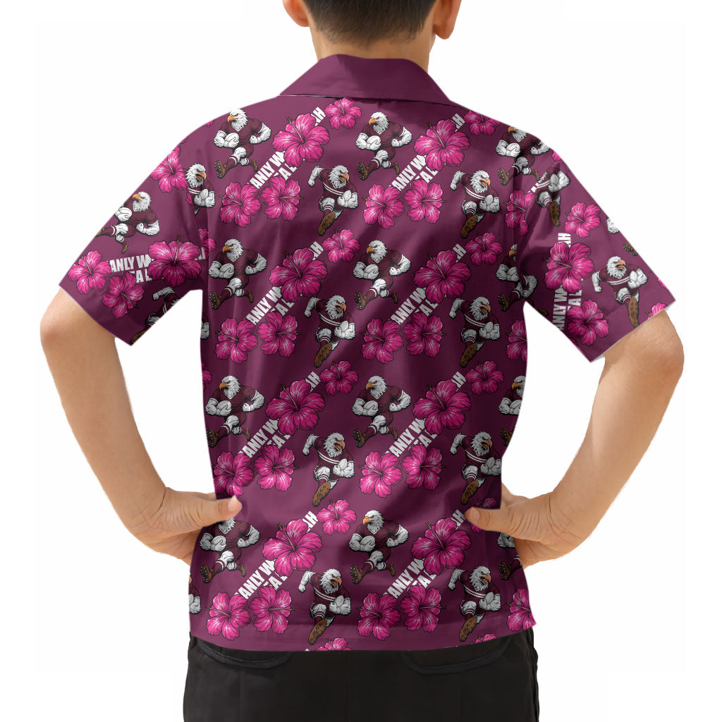 Manly Warringah Sea Eagles Hawaiian Shirt Tropical Hibiscus Floral Seamless Rugby Mascot