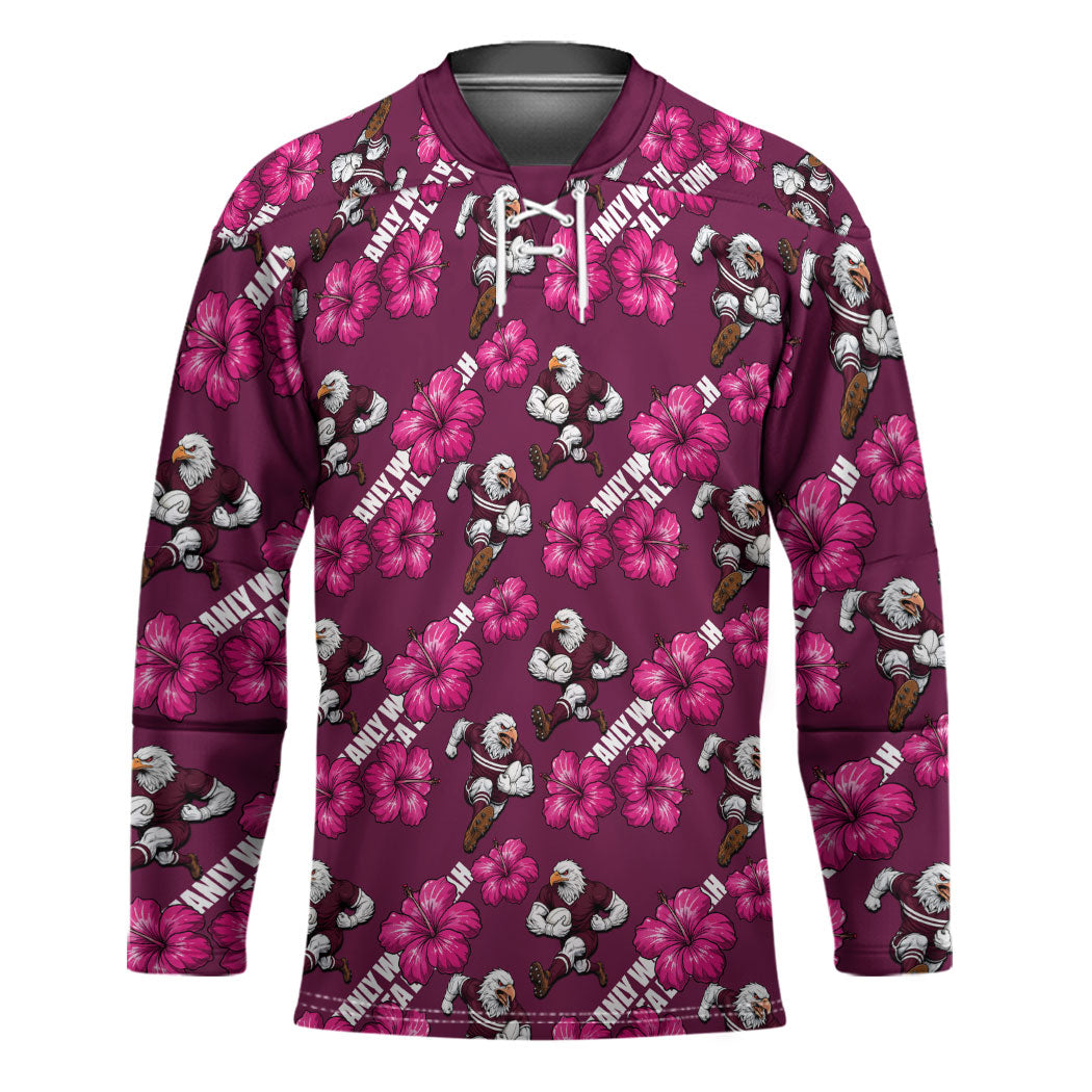 Manly Warringah Sea Eagles Hockey Jersey Tropical Hibiscus Floral Seamless Rugby Mascot