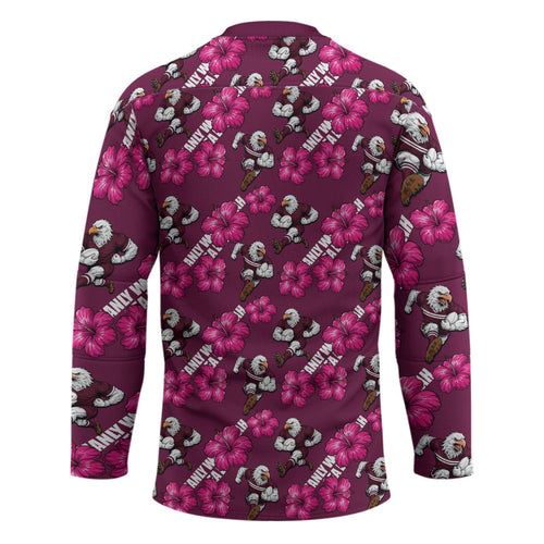Manly Warringah Sea Eagles Hockey Jersey Tropical Hibiscus Floral Seamless Rugby Mascot