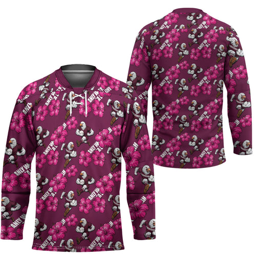 Manly Warringah Sea Eagles Hockey Jersey Tropical Hibiscus Floral Seamless Rugby Mascot