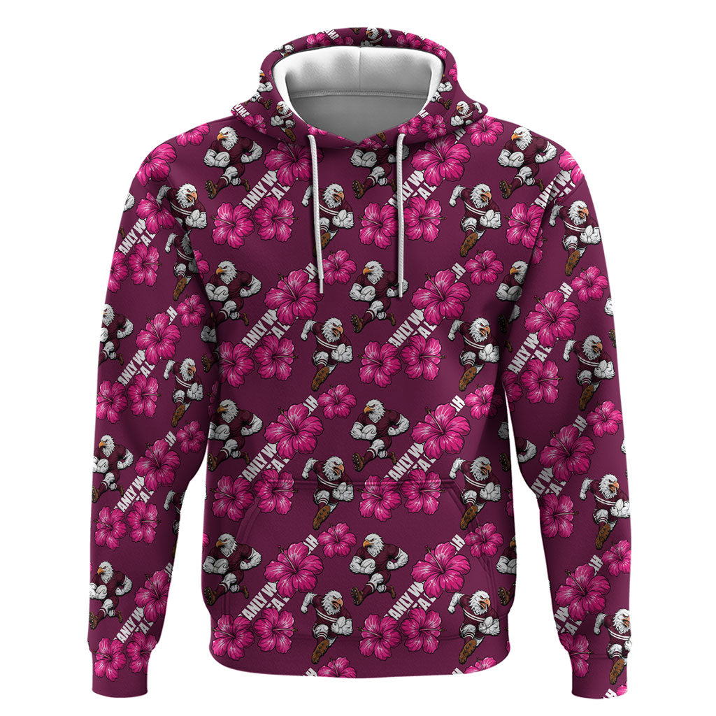 Manly Warringah Sea Eagles Hoodie Tropical Hibiscus Floral Seamless Rugby Mascot