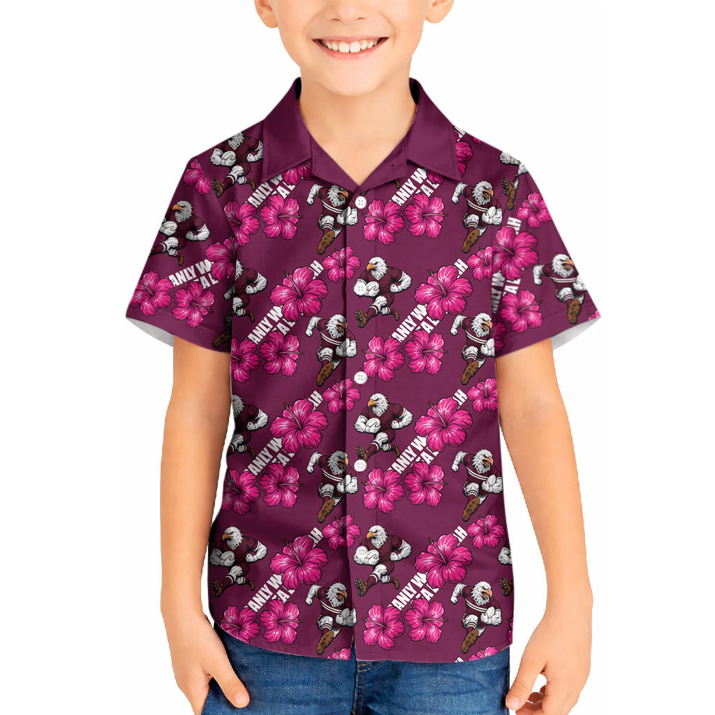 Manly Warringah Sea Eagles Kid Hawaiian Shirt Tropical Hibiscus Floral Seamless Rugby Mascot