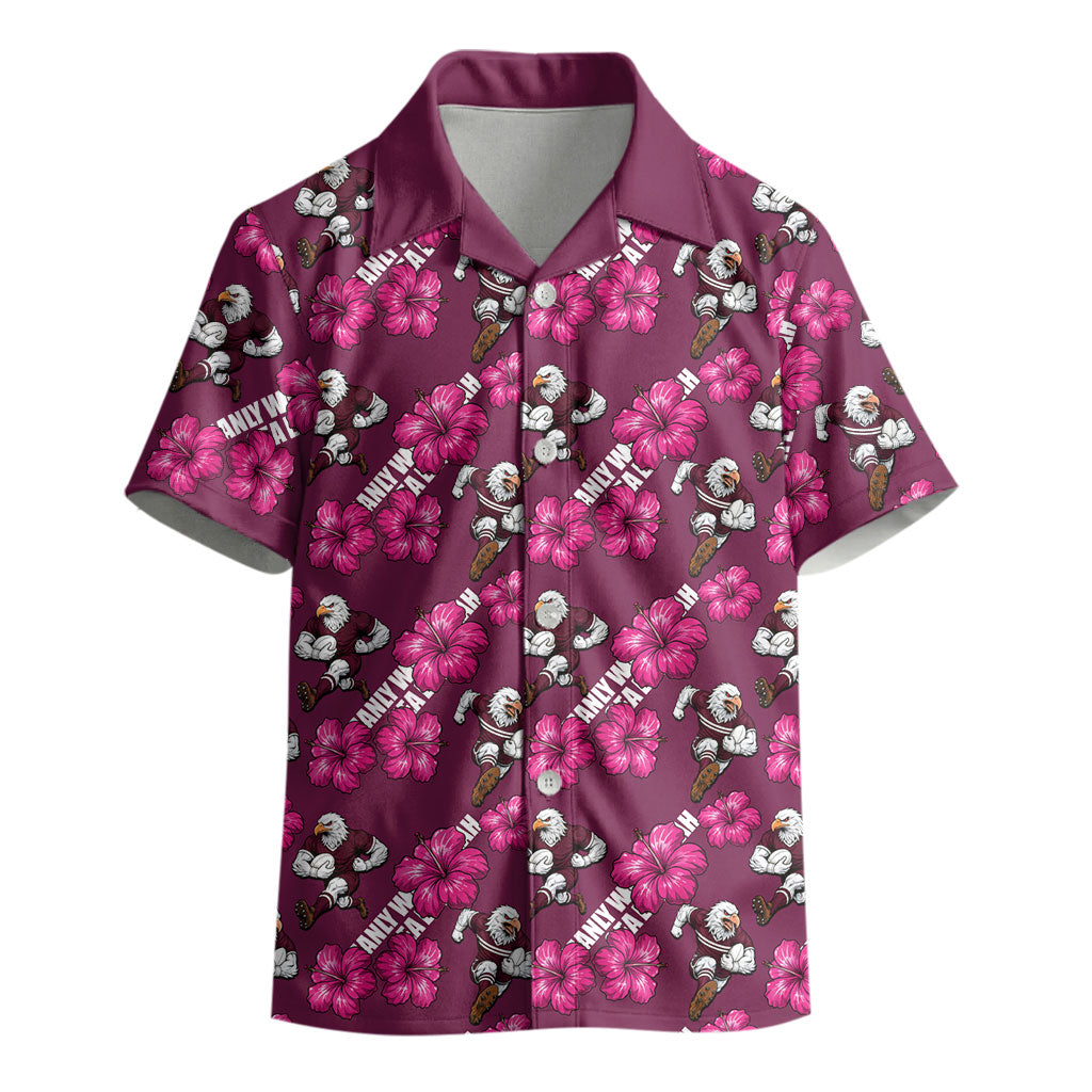 Manly Warringah Sea Eagles Kid Hawaiian Shirt Tropical Hibiscus Floral Seamless Rugby Mascot