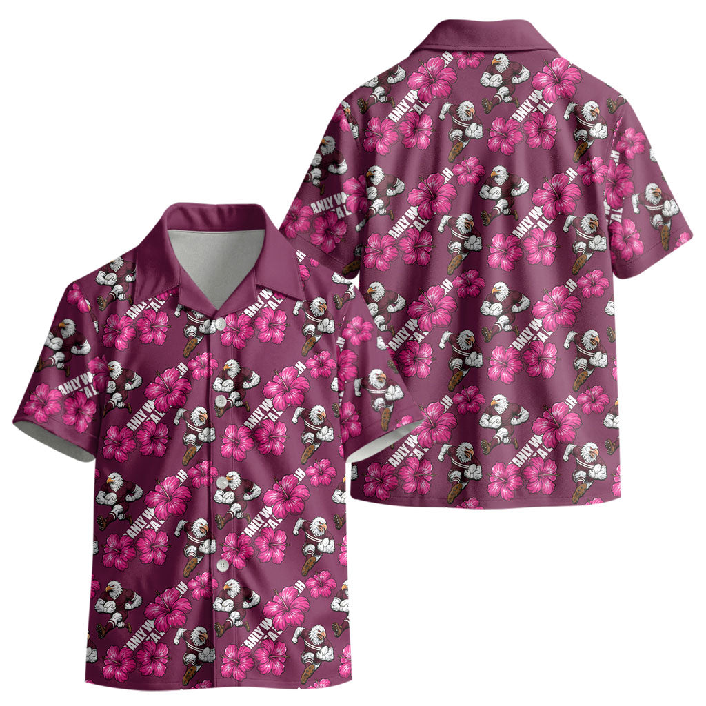 Manly Warringah Sea Eagles Kid Hawaiian Shirt Tropical Hibiscus Floral Seamless Rugby Mascot