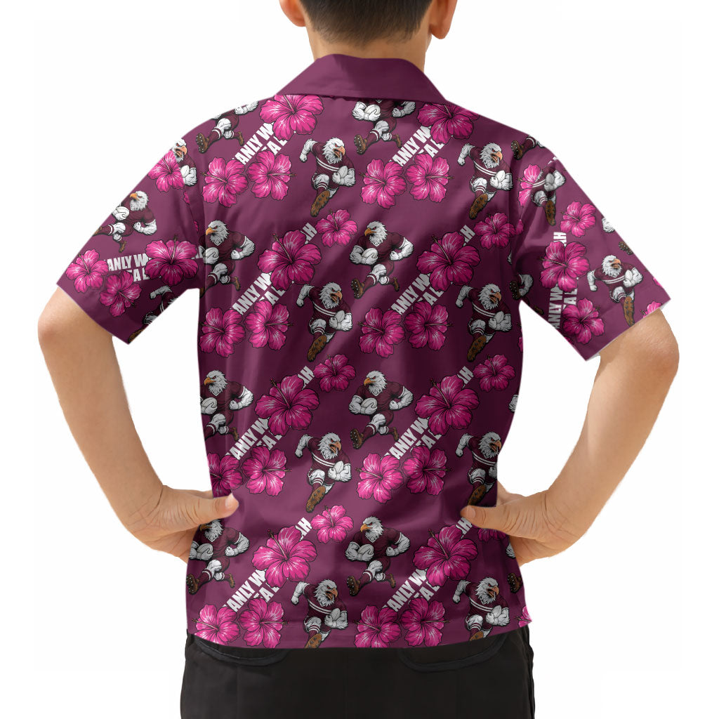 Manly Warringah Sea Eagles Kid Hawaiian Shirt Tropical Hibiscus Floral Seamless Rugby Mascot
