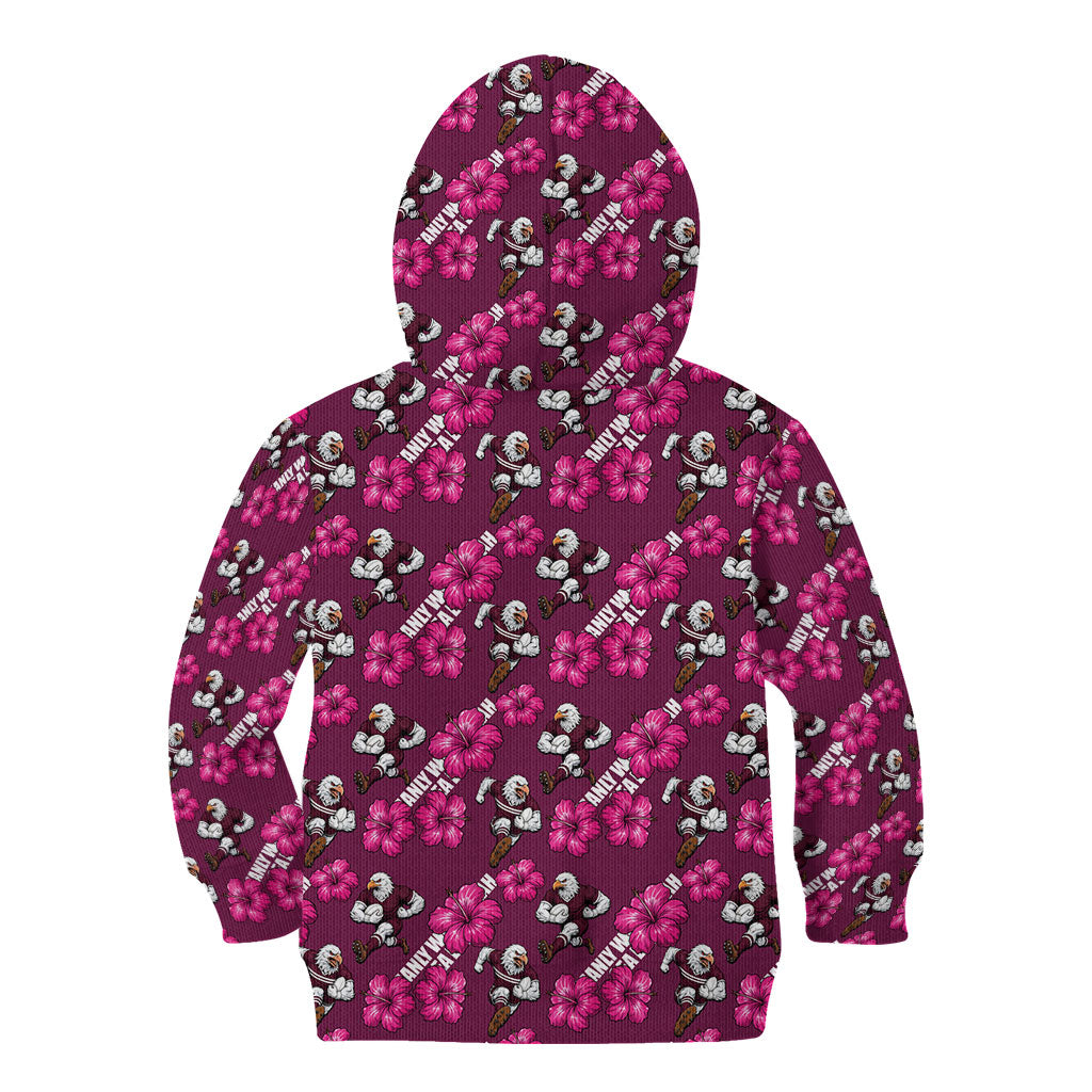 Manly Warringah Sea Eagles Kid Hoodie Tropical Hibiscus Floral Seamless Rugby Mascot