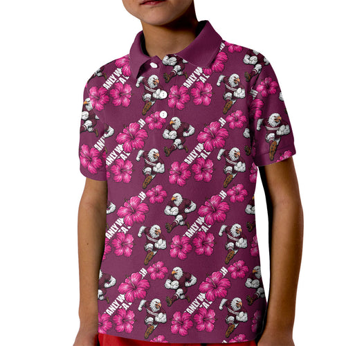 Manly Warringah Sea Eagles Kid Polo Shirt Tropical Hibiscus Floral Seamless Rugby Mascot
