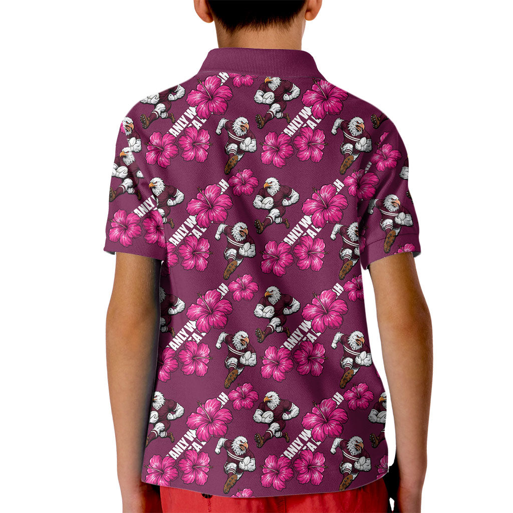 Manly Warringah Sea Eagles Kid Polo Shirt Tropical Hibiscus Floral Seamless Rugby Mascot