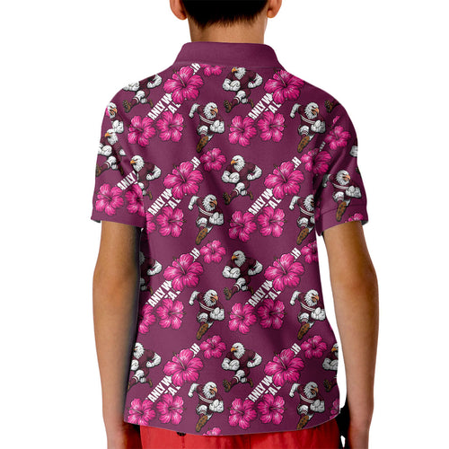 Manly Warringah Sea Eagles Kid Polo Shirt Tropical Hibiscus Floral Seamless Rugby Mascot