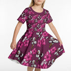 Manly Warringah Sea Eagles Kid Short Sleeve Dress Tropical Hibiscus Floral Seamless Rugby Mascot