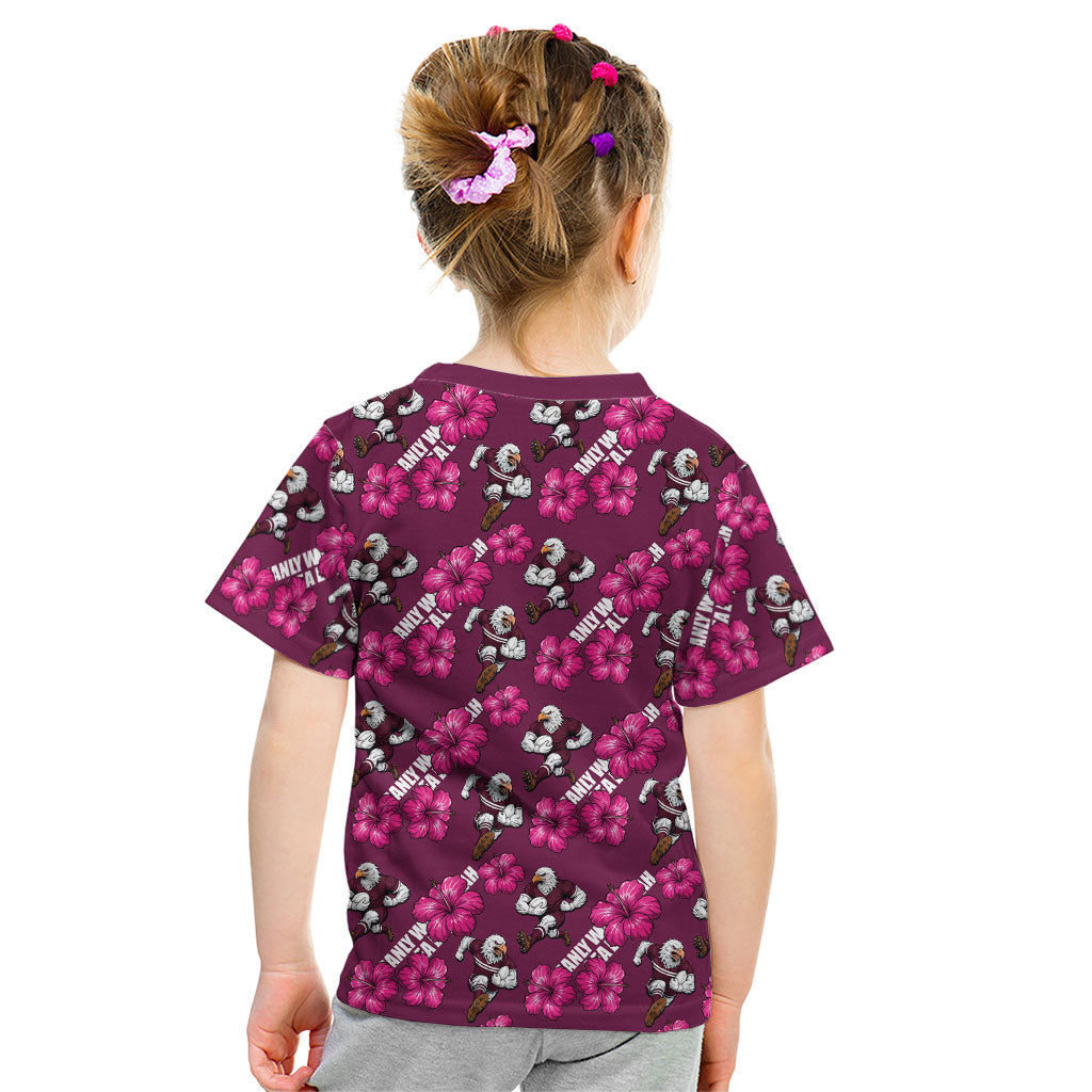 Manly Warringah Sea Eagles Kid T Shirt Tropical Hibiscus Floral Seamless Rugby Mascot