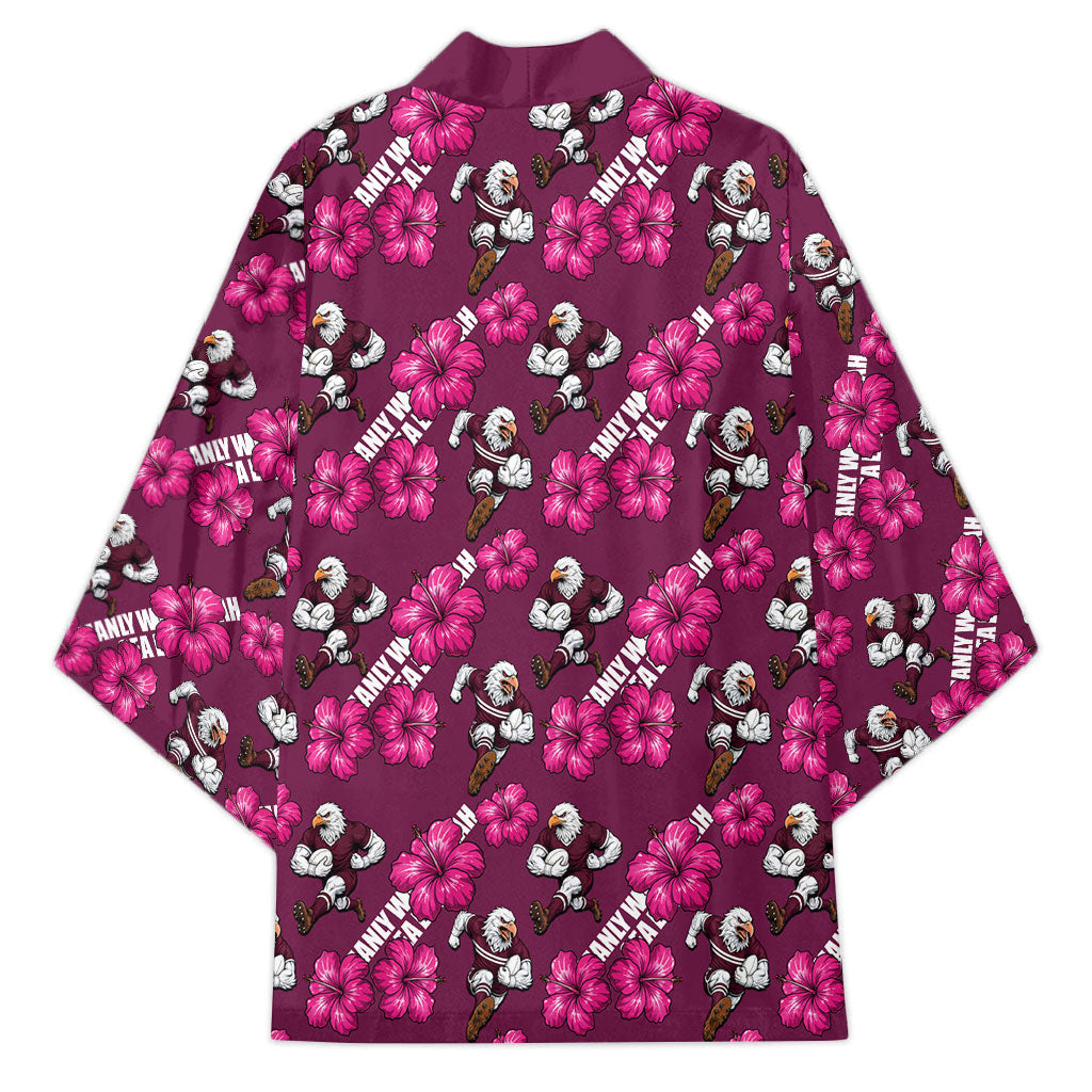 Manly Warringah Sea Eagles Kimono Tropical Hibiscus Floral Seamless Rugby Mascot