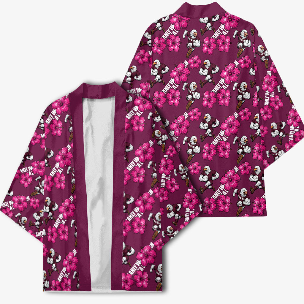 Manly Warringah Sea Eagles Kimono Tropical Hibiscus Floral Seamless Rugby Mascot