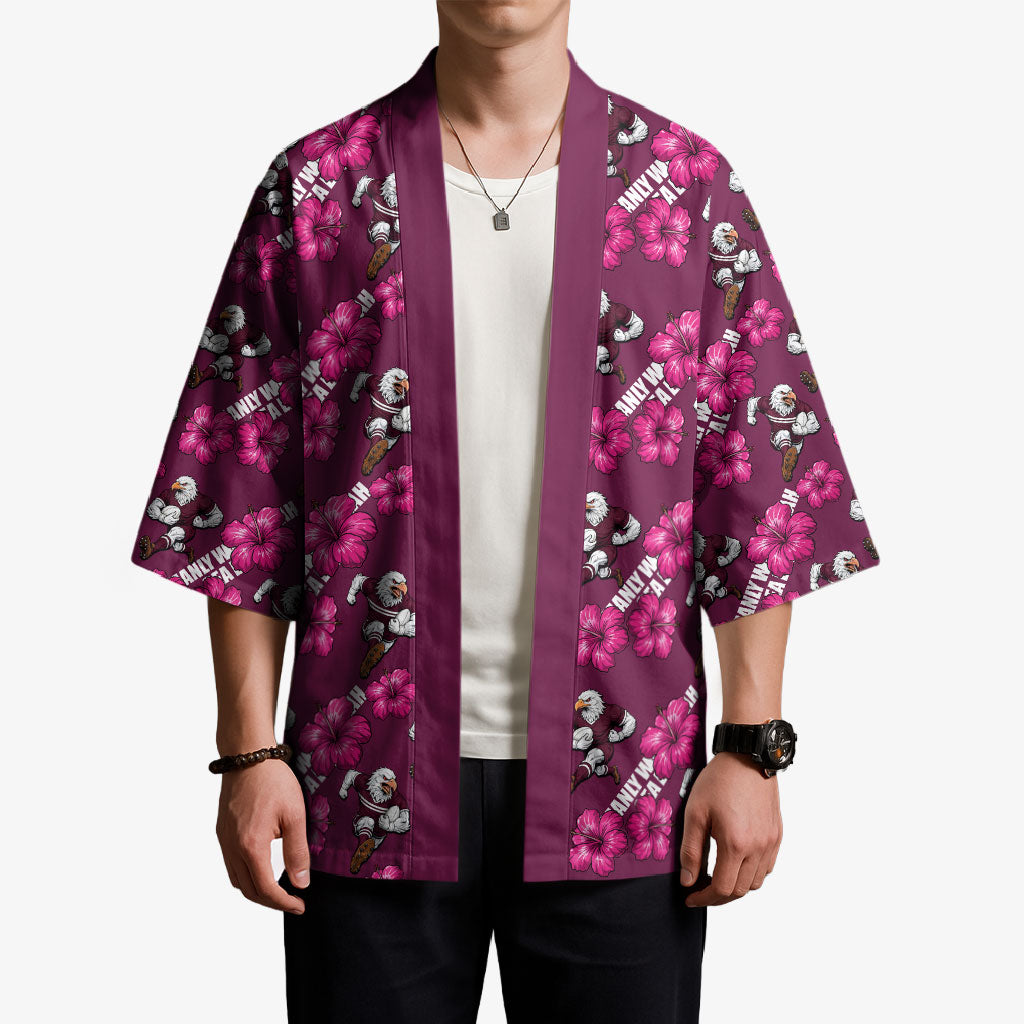Manly Warringah Sea Eagles Kimono Tropical Hibiscus Floral Seamless Rugby Mascot